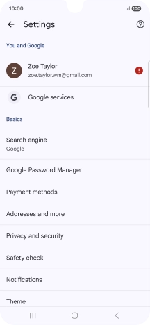 Press Privacy and security.