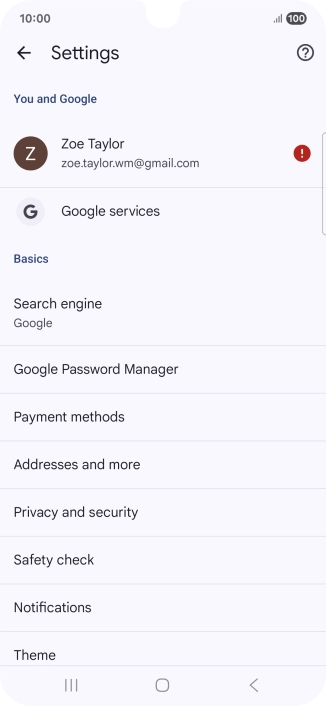 Press Privacy and security.