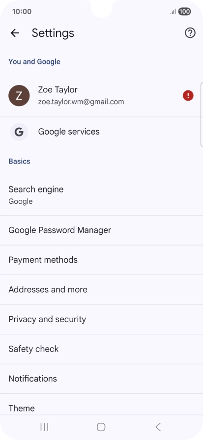 Press Privacy and security.