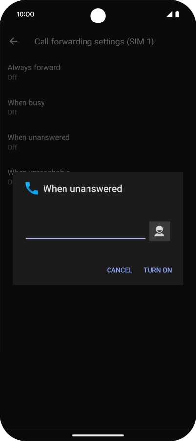 Key in (prefix) 5 (your phone number) and press TURN ON.