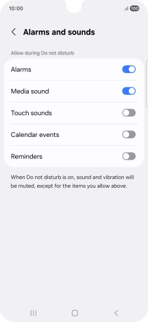Press the required settings to turn sound and vibration for the selected functions on or off.