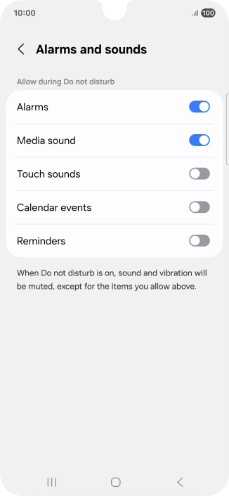 Press the required settings to turn sound and vibration for the selected functions on or off.
