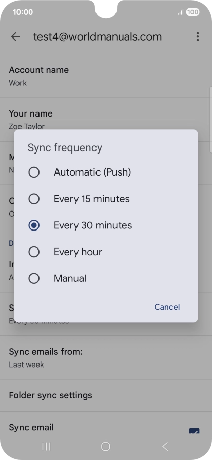 Press the required setting.