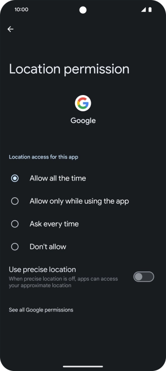 Press the required setting.