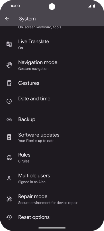 Press Reset options.