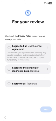Press the fields next to the required settings to select them.