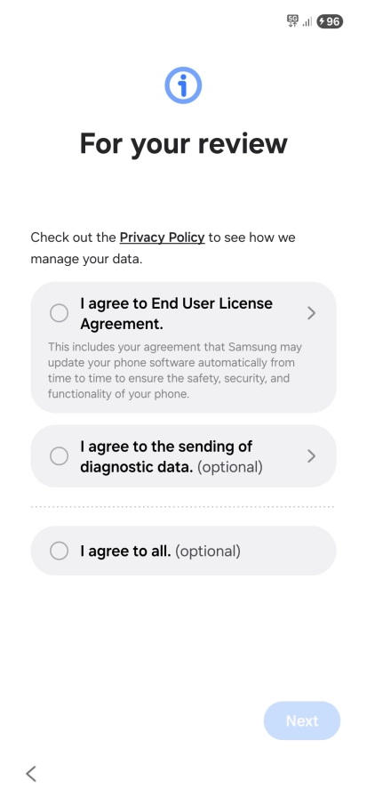 Press the fields next to the required settings to select them.
