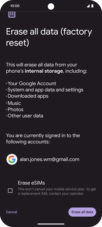 Press Erase all data.