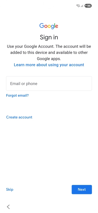 Press Email or phone and key in the username for your Google account.