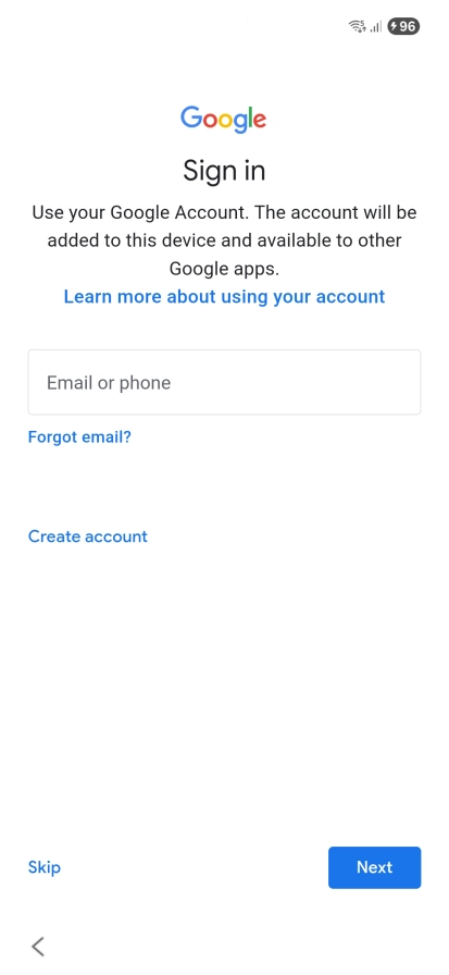 Press Email or phone and key in the username for your Google account.