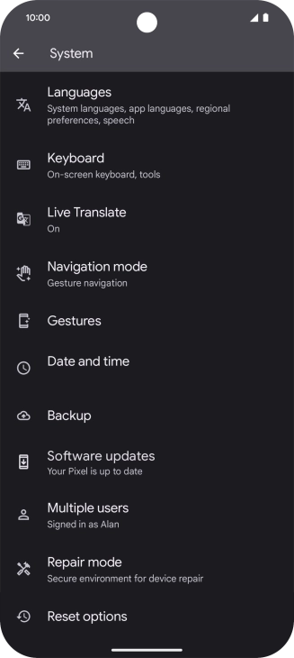Press Reset options.