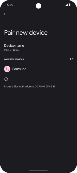 Press the required Bluetooth device and follow the instructions on the screen to pair the device with your phone.