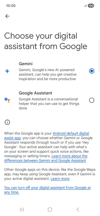 Press the required voice control assistant.