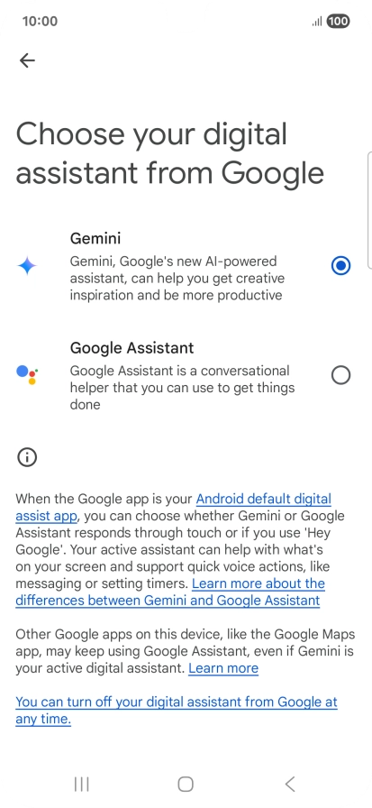 Press the required voice control assistant.