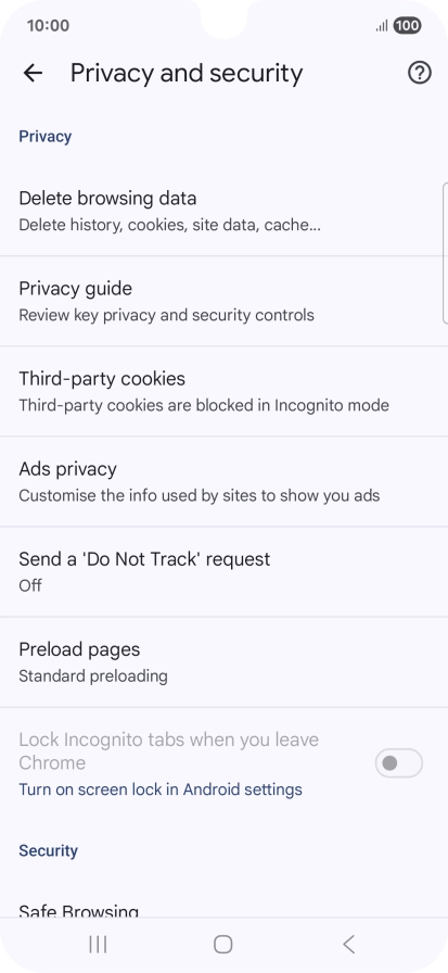 Press Delete browsing data.