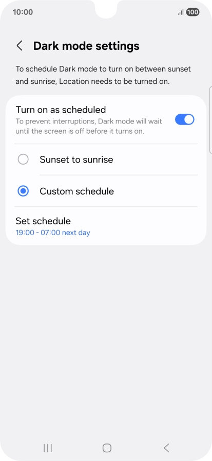 Press the required setting.