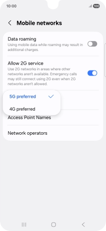 Press the required network mode.