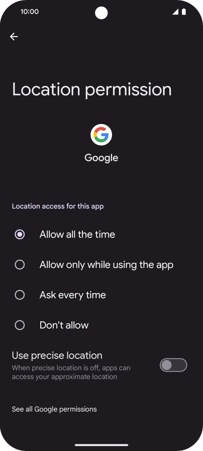 Press the required setting.