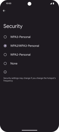 Press WPA3-Personal to password protect your Wi-Fi hotspot.