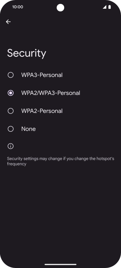 Press WPA3-Personal to password protect your Wi-Fi hotspot.