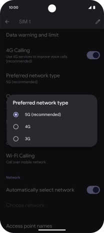 Press the required network mode.