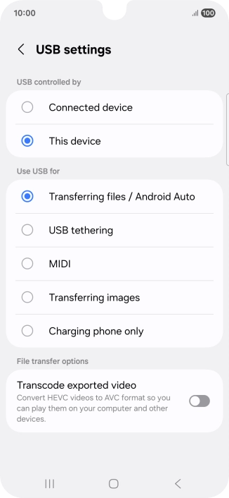 Press Transferring files / Android Auto.