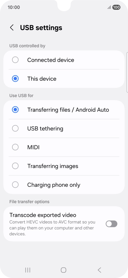 Press Transferring files / Android Auto.
