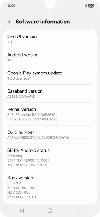 Your phone's software version is displayed below Android version.