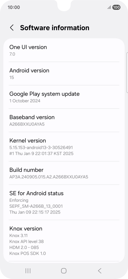Your phone's software version is displayed below Android version.