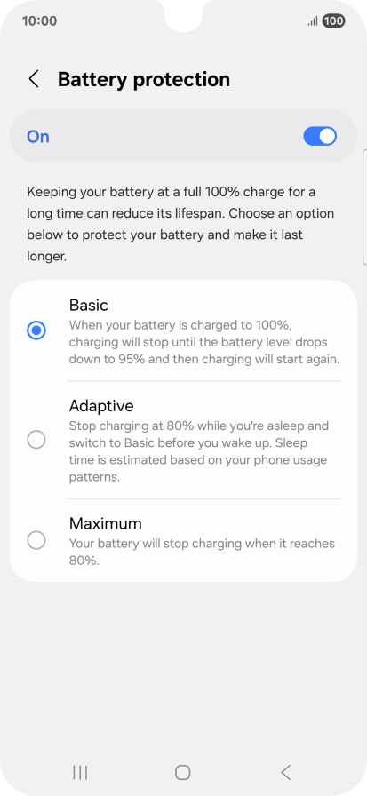 Press the required setting. Press the required setting.
