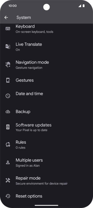 Press Reset options.