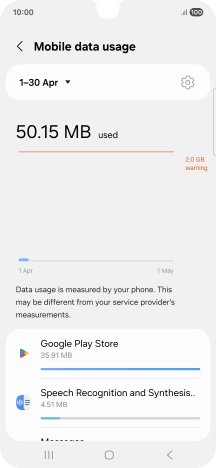 The data usage for each application is displayed below the name of the application.