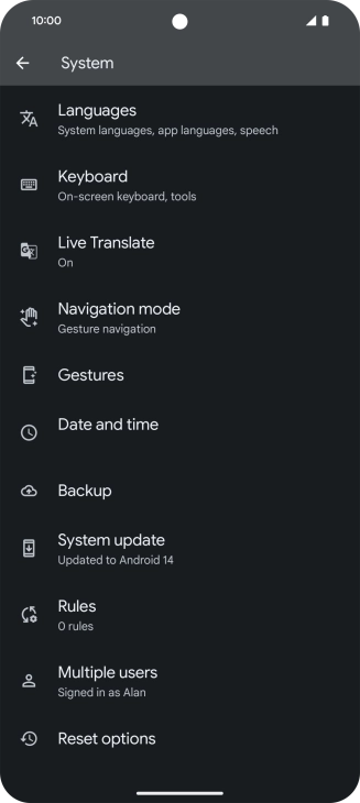 Press Reset options.