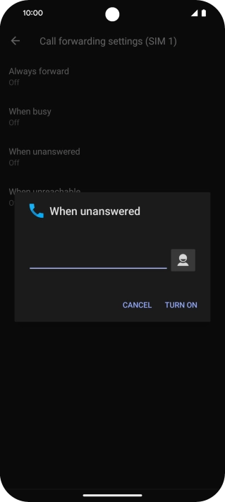 Key in (prefix) 5 (your phone number) and press TURN ON.