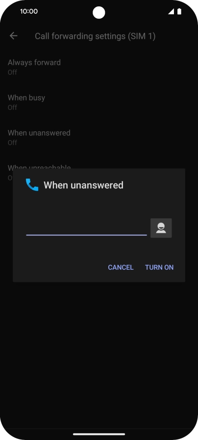 Key in (prefix) 5 (your phone number) and press TURN ON.