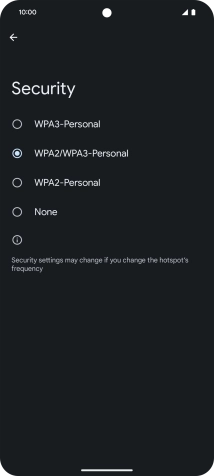 Press WPA3-Personal to password protect your Wi-Fi hotspot.