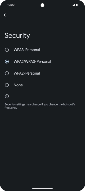 Press WPA3-Personal to password protect your Wi-Fi hotspot.