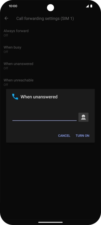 Key in (prefix) 5 (your phone number) and press TURN ON.