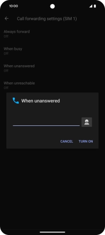 Key in (prefix) 5 (your phone number) and press TURN ON.