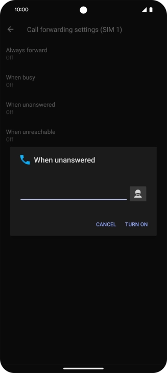 Key in (prefix) 5 (your phone number) and press TURN ON.