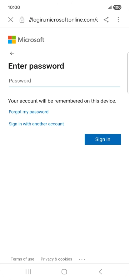 Press Password and key in the password for your email account.