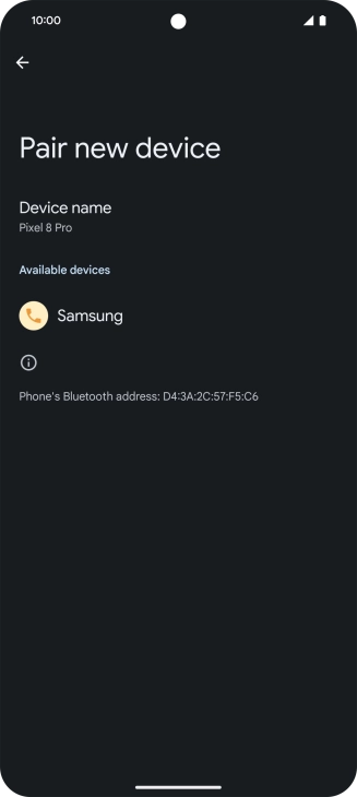 Press the required Bluetooth device and follow the instructions on the screen to pair the device with your phone.