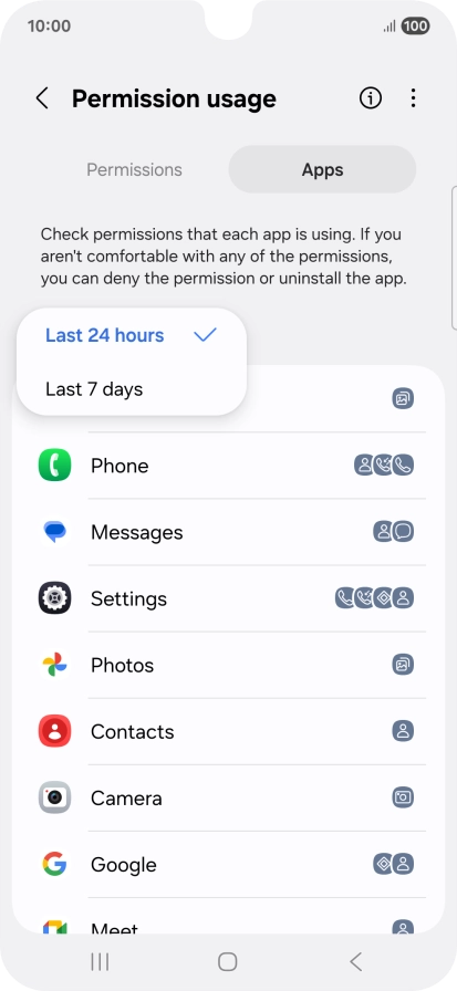 Press the required setting.