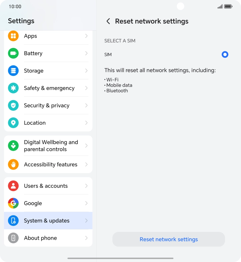 Press Reset network settings. Press Reset network settings.