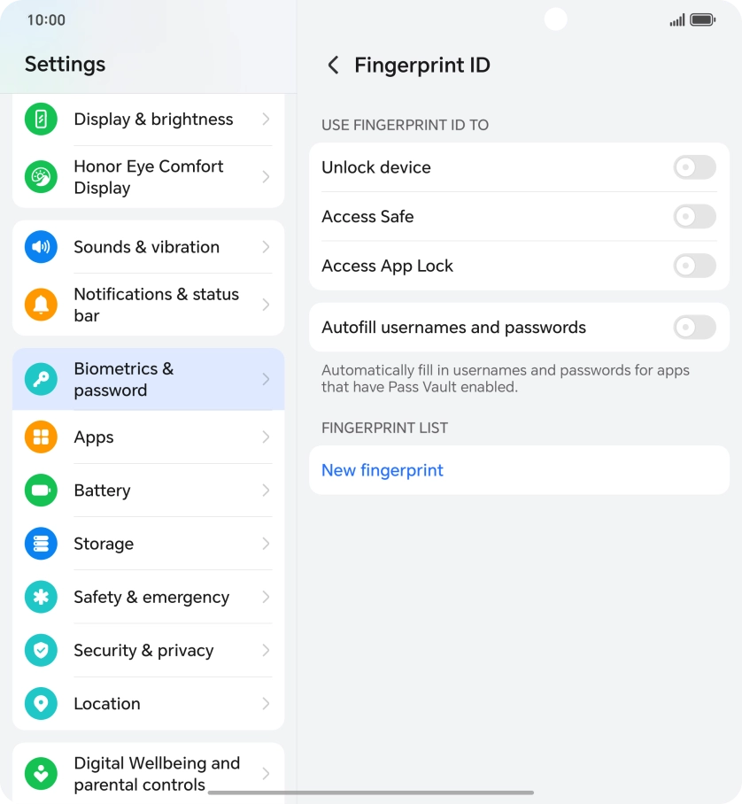 Press New fingerprint.