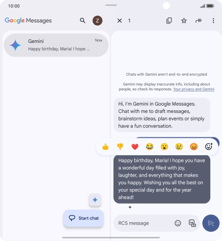 Press and hold the text suggestion from Gemini. Follow the instructions on the screen to use the text suggestion.