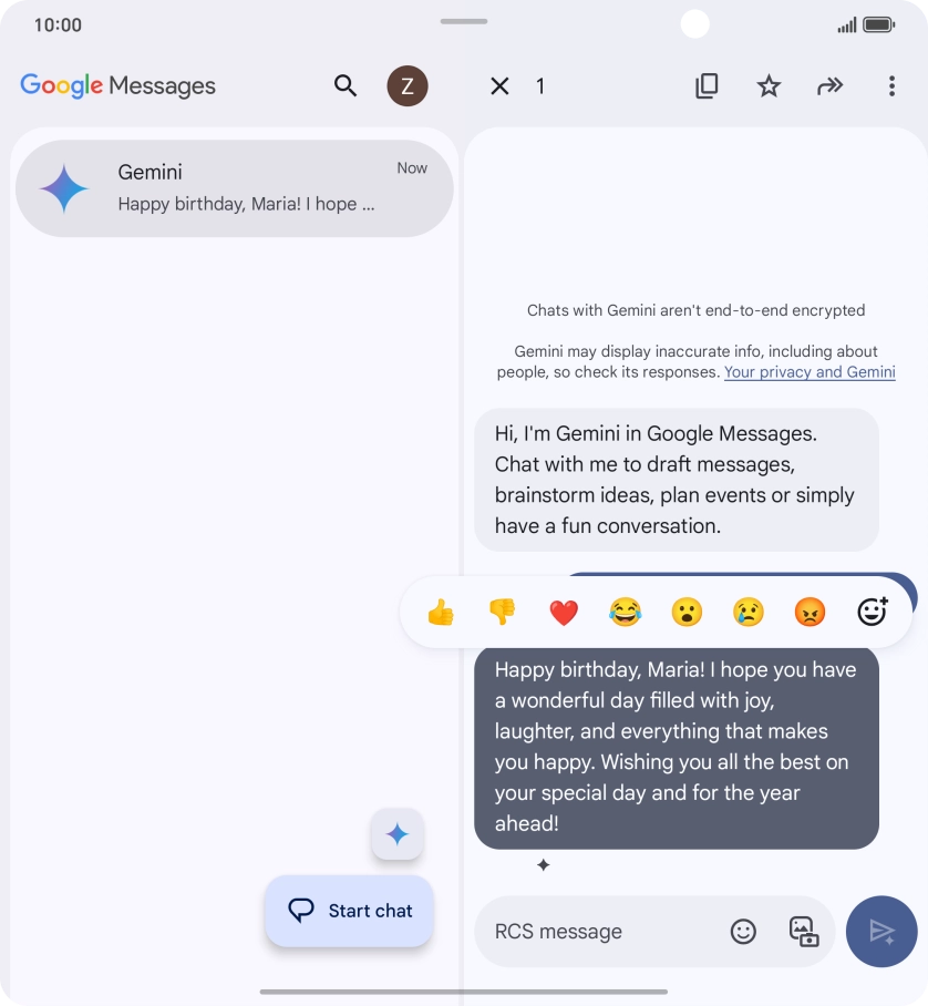 Press and hold the text suggestion from Gemini. Follow the instructions on the screen to use the text suggestion.