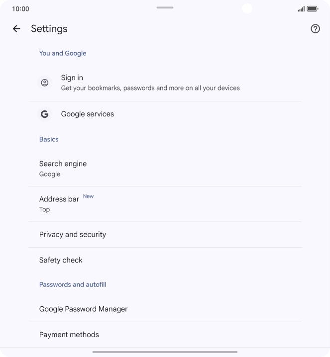 Press Privacy and security.