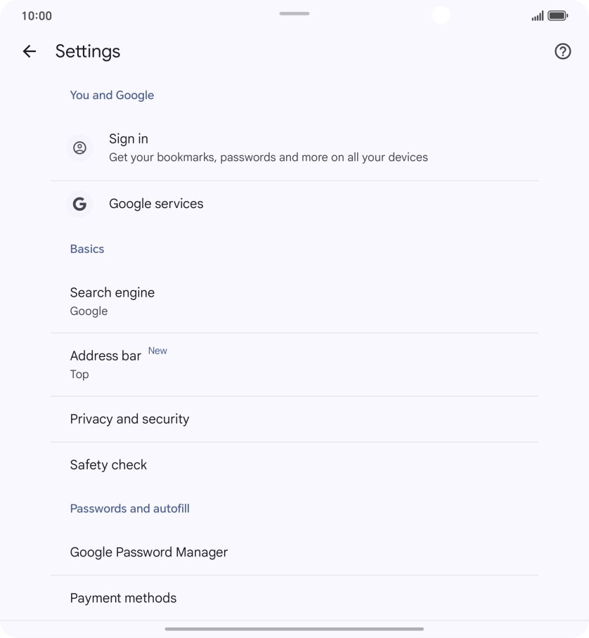Press Privacy and security.