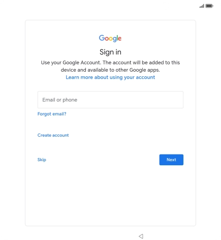 Press Email or phone and key in the username for your Google account.